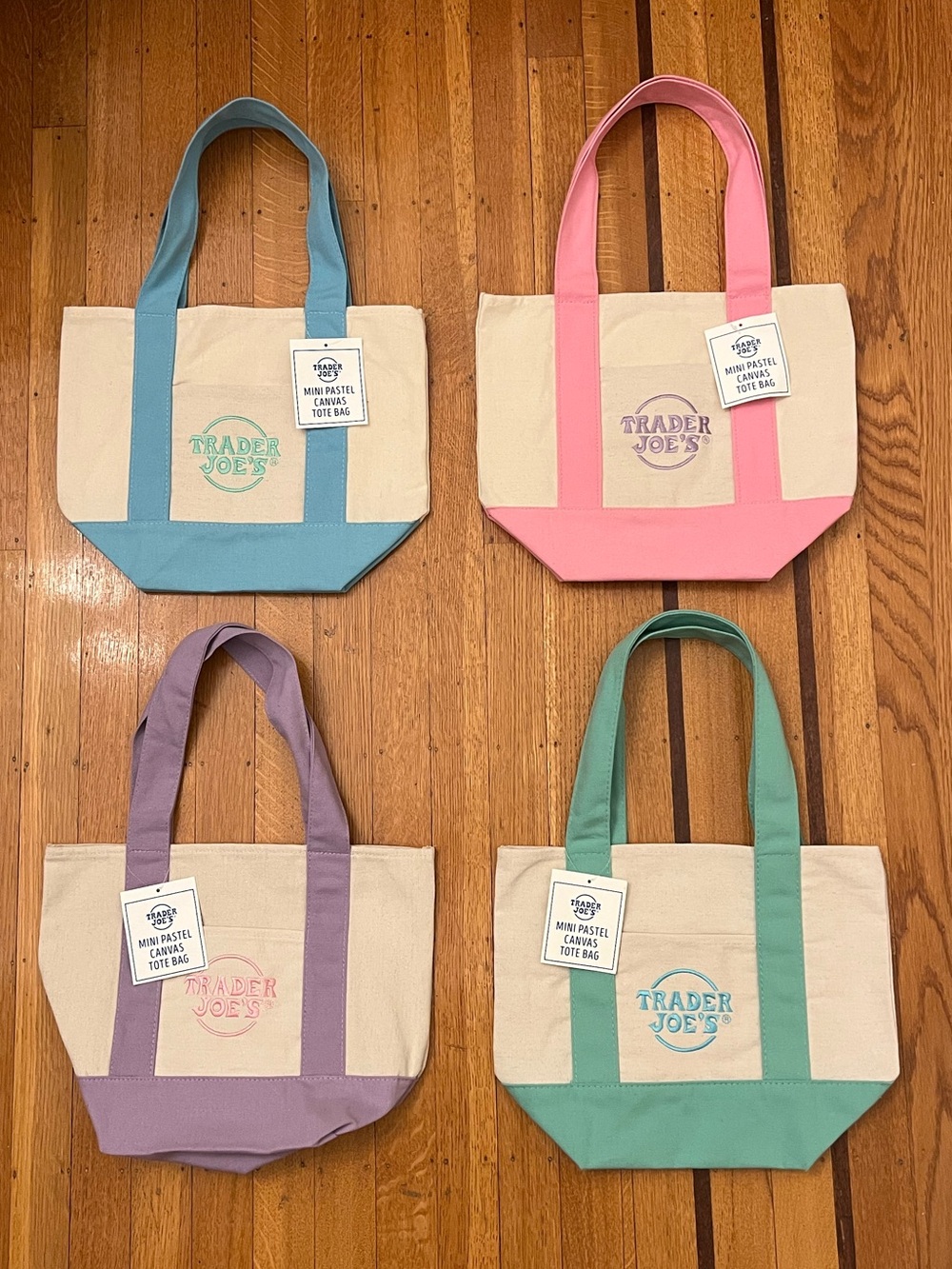 Trader Joe’s Mini Canvas Tote — Limited Edition Pink, Blue, Purple, Teal Pastels
